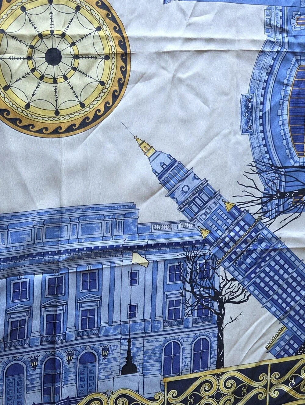 Cecy Jones J & J Designs Hand Rolled Square Silk Scarf Architecture Cityscape